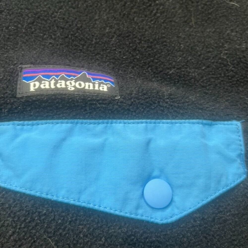 Patagonia Synchilla Snap-T Fleece Pullover Black Blue Trim Womens Small Retro - Picture 2 of 13